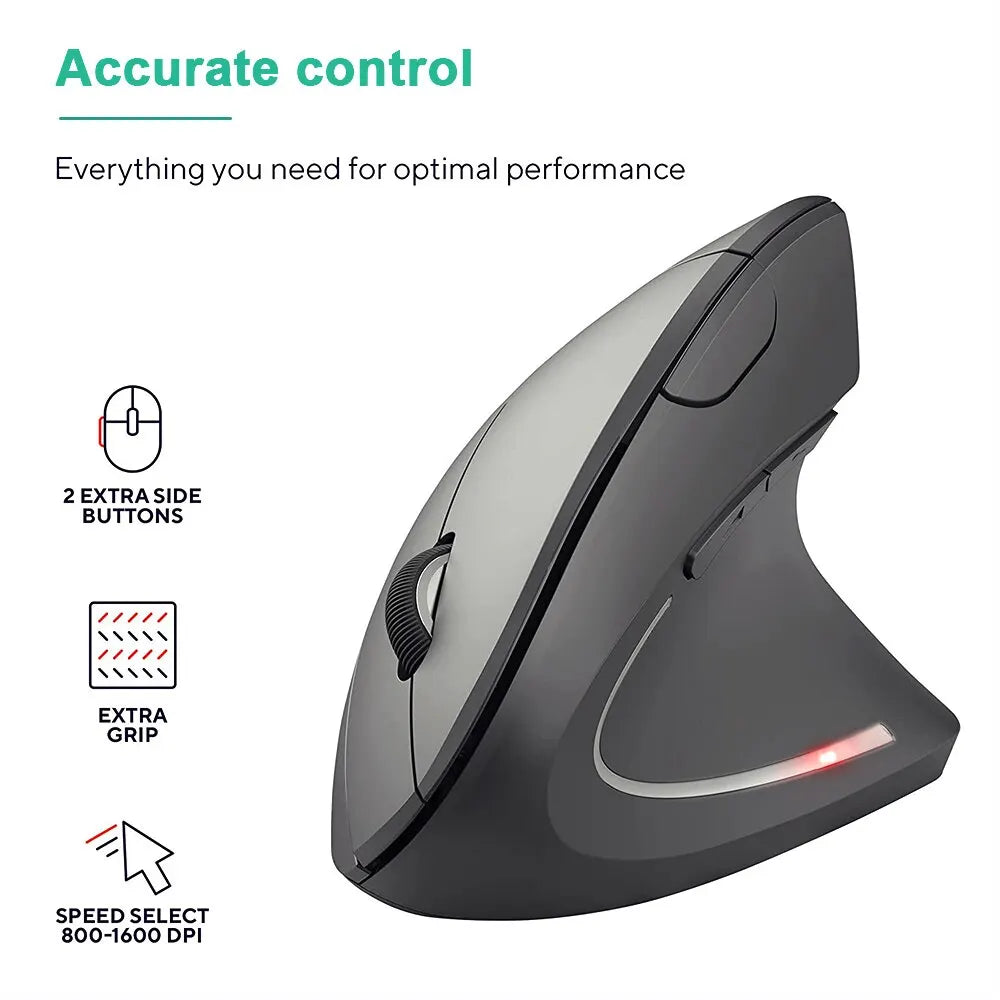 Souris verticale ergonomique sans fil 2,4 GHz, souris optique avec 3 DPI réglables (800/1200/1600).