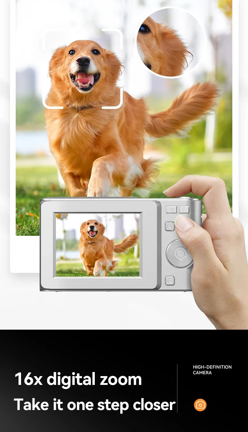 Appareil photo numérique 16x CCD — Appareil photo numérique beauté pour campus, niveau débutant, Polaroid cadeau, double objectif, caméscope, carte 64 Go, lecteur de carte.