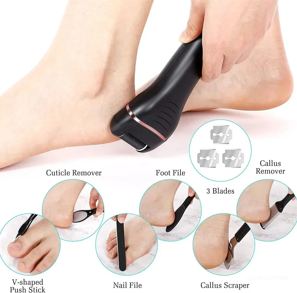 👉 Ponceuse électrique pour callosités – Lime à pieds professionnelle, machine de pédicure rechargeable pour talons fissurés et peau morte, avec 3 têtes interchangeables