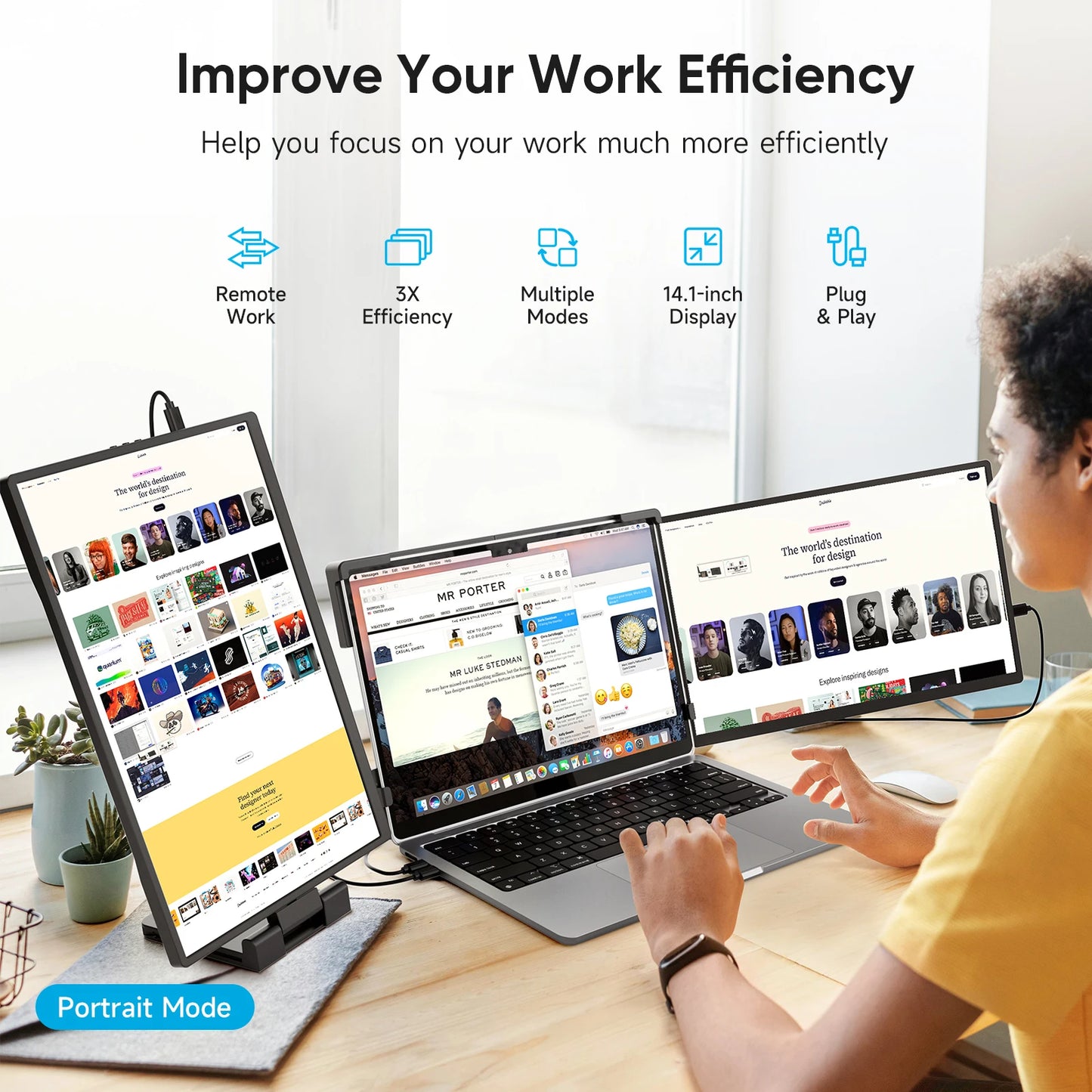 Écran Portable Dopesplay 14.1’’ – Moniteur FHD 1200P IPS Extensible pour Ordinateur, Mac et Smartphone