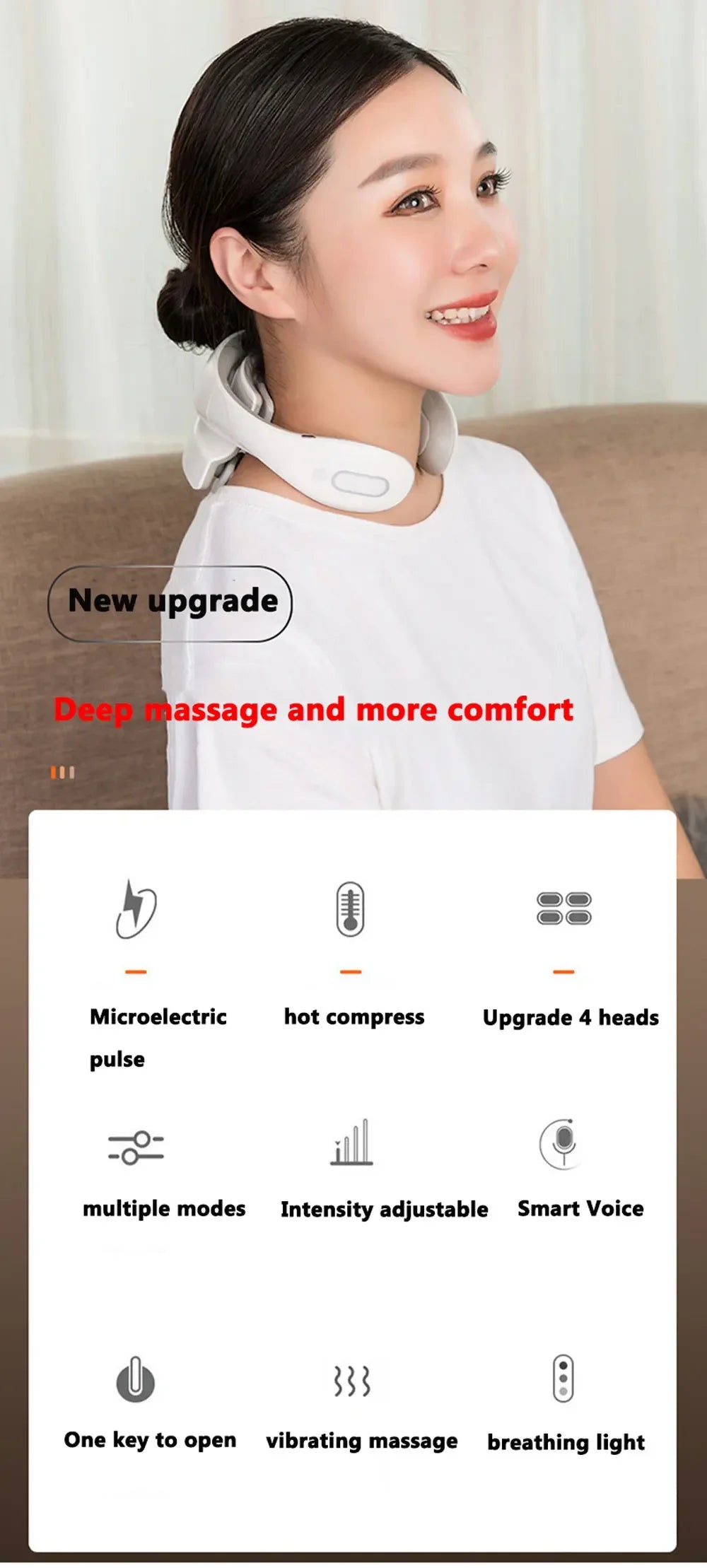 "Appareil de massage cervical intelligent – Massage électrique à impulsions basse fréquence, physiothérapie, relaxation, compresse chaude et massage par vibration."