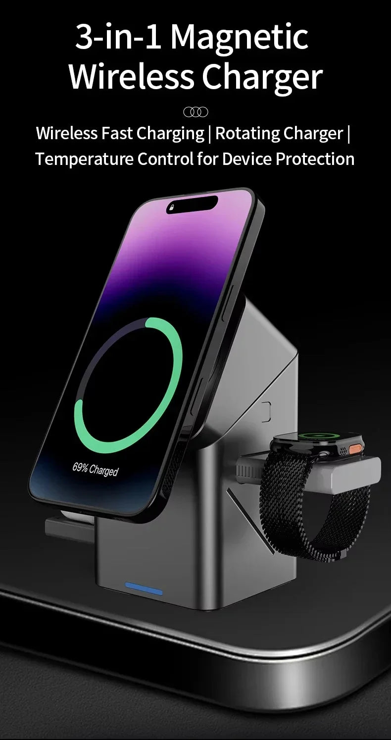 👉 Nouveau chargeur sans fil automatique à toucher magnétique multifonction 3 en 1 pour iPhone 16 / 15 / 14 / 13 Pro Max, Apple Watch et AirPods