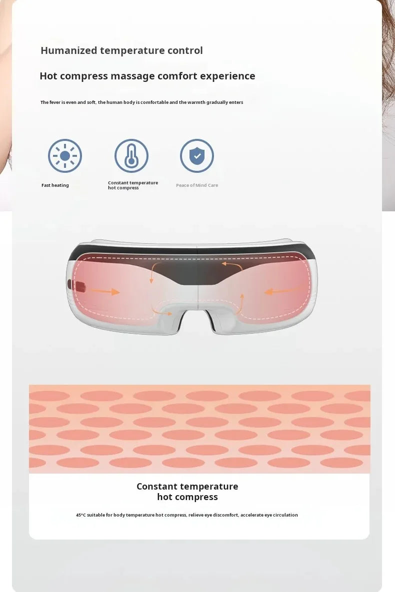 "Appareil de massage oculaire intelligent à température constante – Sans fil, Bluetooth, musique, massage 3D par airbags, soulage la fatigue des yeux."