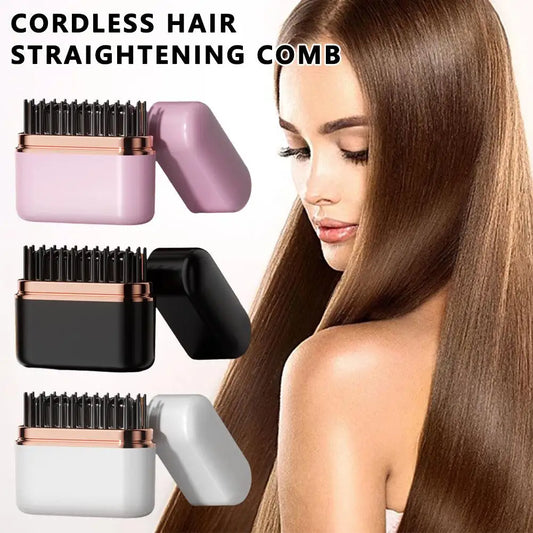 Lisseur de cheveux mini portable – Brosse lissante ionique rechargeable USB Type-C, peigne anti-brûlure à chauffage rapide. Utilisation au bureau en promenade