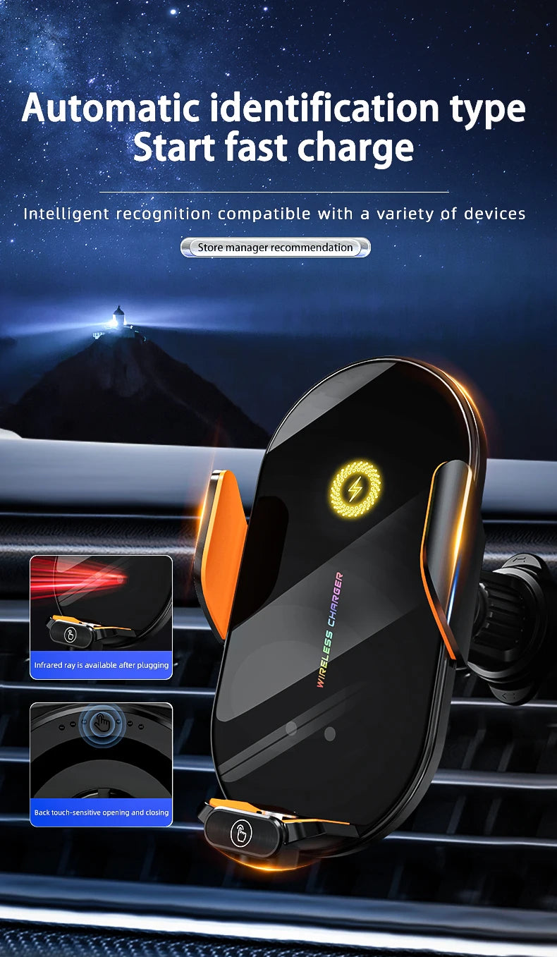👉 Support de téléphone sans fil pour voiture – Station de charge rapide 66W avec capteur infrarouge automatique, compatible iPhone 15 / 14 / 13 / 12, Samsung et Xiaomi