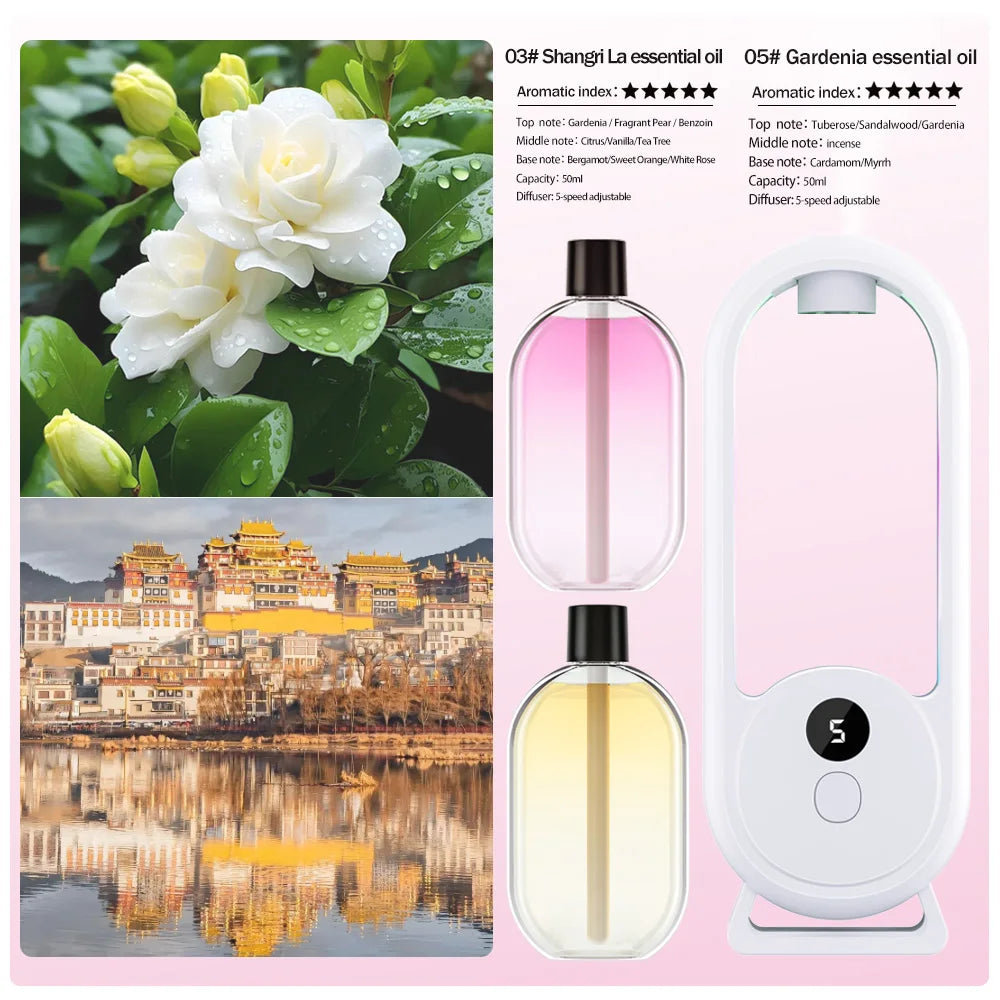 Diffuseur d’arômes portable rechargeable — Machine d’aromathérapie aux huiles essentielles, désodorisant à pulvérisation programmée (5 modes) pour éliminer les mauvaises odeurs et rafraîchir l’air.