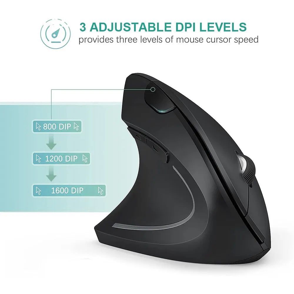 Souris verticale ergonomique sans fil 2,4 GHz, souris optique avec 3 DPI réglables (800/1200/1600).