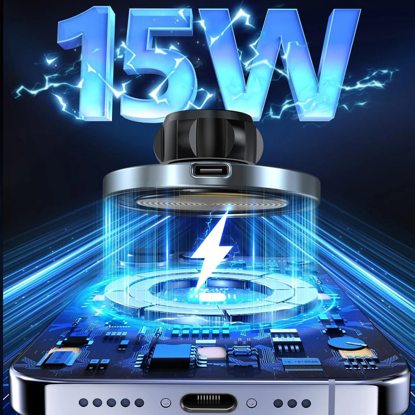 UYUXIO Chargeur sans fil magnétique pour voiture 15W – Support magnétique pour téléphone sur grille d’aération, compatible avec iPhone 16 / 15 / 14 / 13 / 12 / Pro / Max / Plus