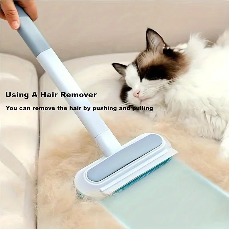 Brosse 3-en-1 pour poils d’animaux – Brosse à long manche pour le nettoyage des vitres et l’élimination des poils, outil manuel de nettoyage pour chiens et chats