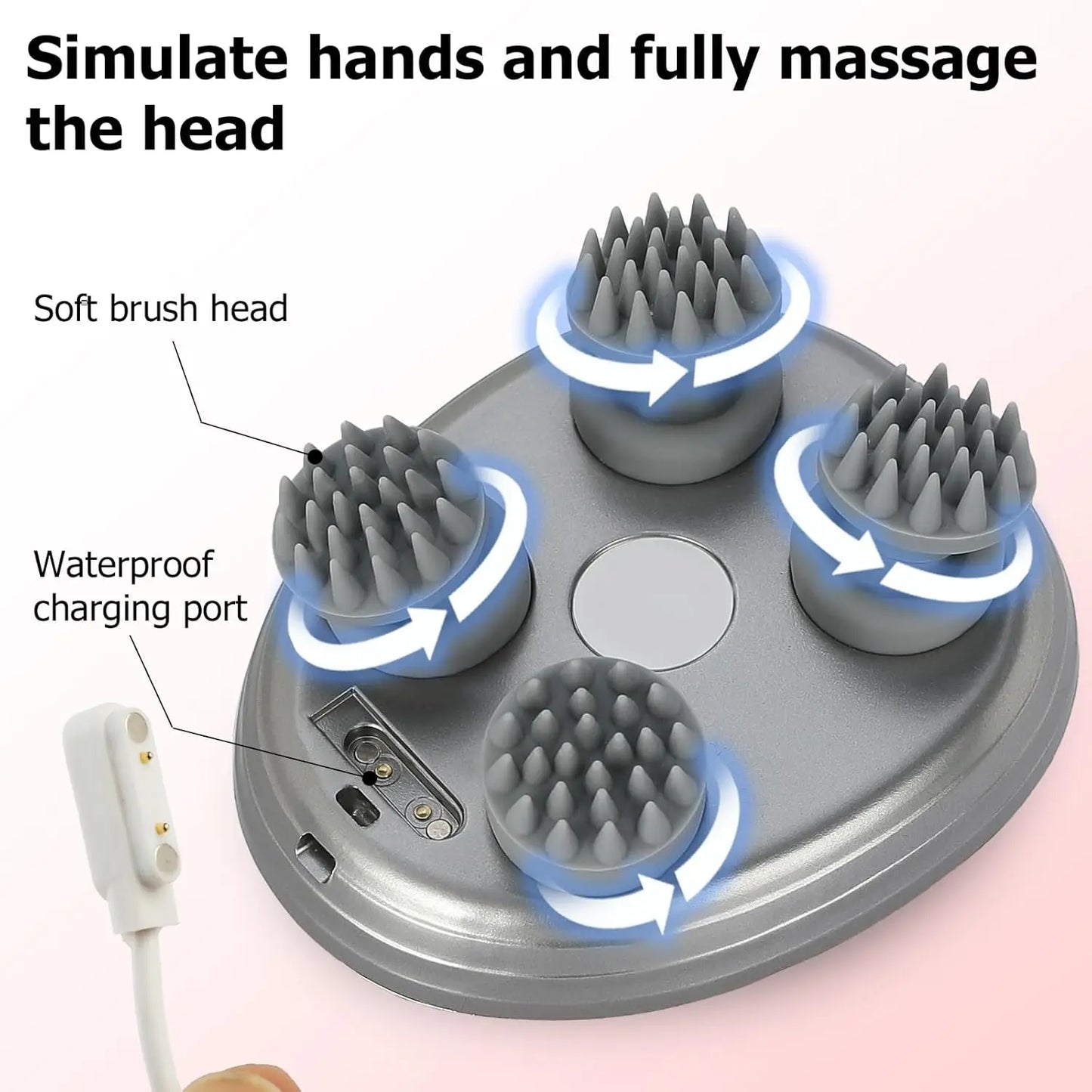 Masseur de cuir chevelu électrique portable, masseur de cuir chevelu portable, gratte-tête pour un massage complet du corps, nettoyage en profondeur et relaxation du stress.