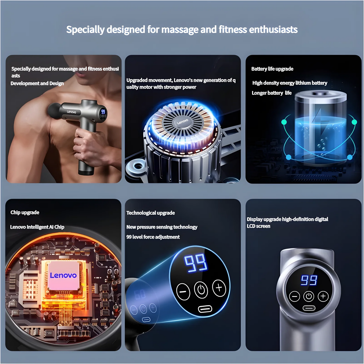 Pistolet de massage Lenovo – Soulagement en profondeur des douleurs musculaires  ✅