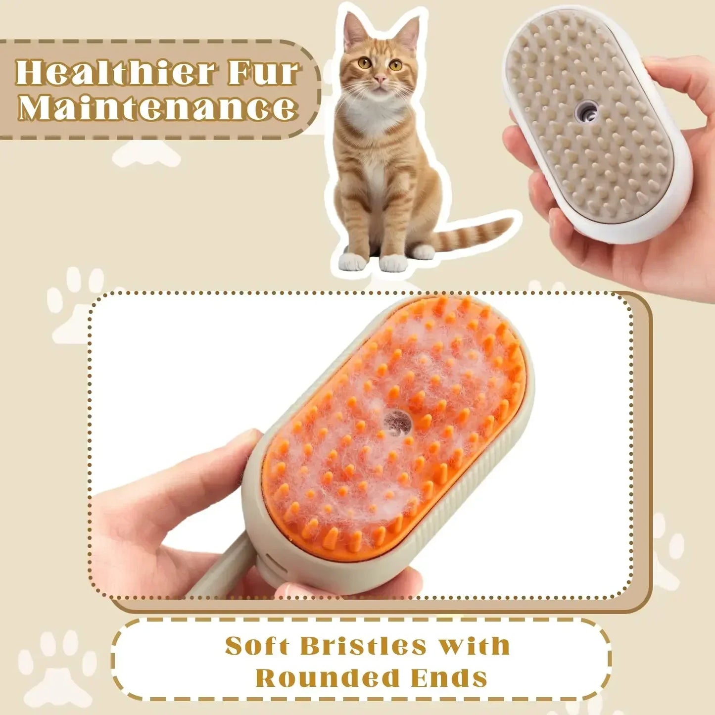 Nom du produit : Brosse vapeur pour animaux 3-en-1, 1 à 2 pièces

Caractéristiques :

Fonction 3-en-1 : Brosser, masser et toiletter.

Fonction vapeur : Aide à démêler les poils et à enlever