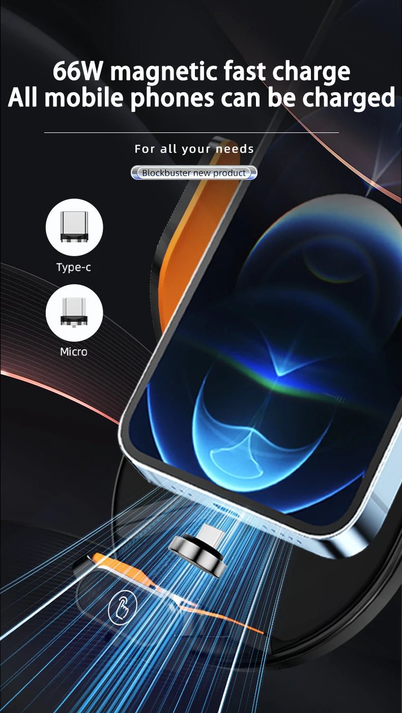 👉 Support de téléphone sans fil pour voiture – Station de charge rapide 66W avec capteur infrarouge automatique, compatible iPhone 15 / 14 / 13 / 12, Samsung et Xiaomi