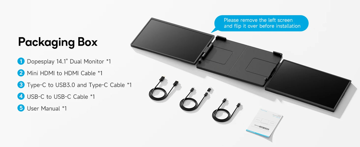 Écran Portable Dopesplay 14.1’’ – Moniteur FHD 1200P IPS Extensible pour Ordinateur, Mac et Smartphone