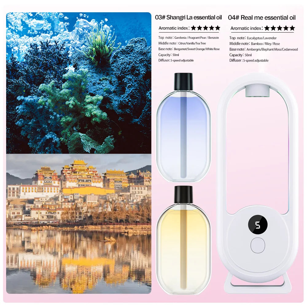 Diffuseur d’arômes portable rechargeable — Machine d’aromathérapie aux huiles essentielles, désodorisant à pulvérisation programmée (5 modes) pour éliminer les mauvaises odeurs et rafraîchir l’air.