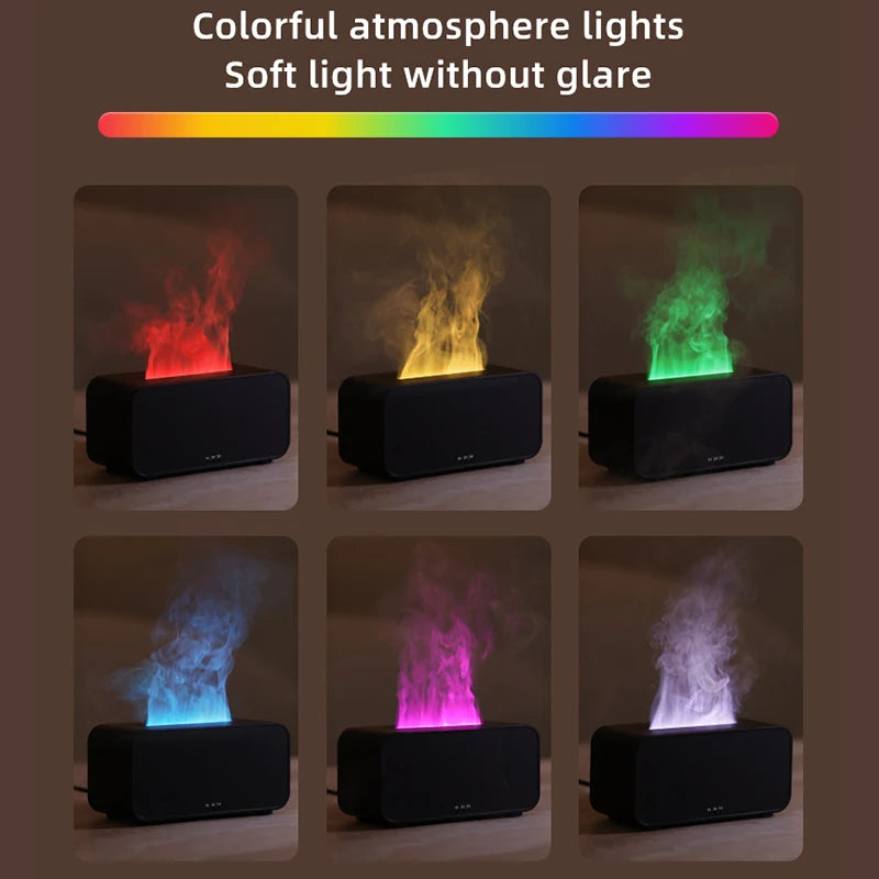 Diffuseur d’arômes à effet flamme colorée simulée — Humidificateur d’air ultrasonique à brume fraîche, avec ajout d’huiles essentielles et fonction de minuterie.
