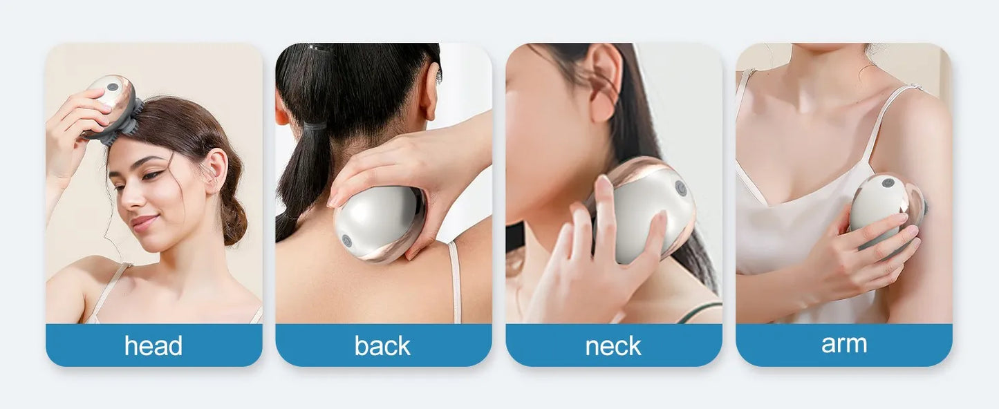 Masseur de cuir chevelu électrique portable, masseur de cuir chevelu portable, gratte-tête pour un massage complet du corps, nettoyage en profondeur et relaxation du stress.