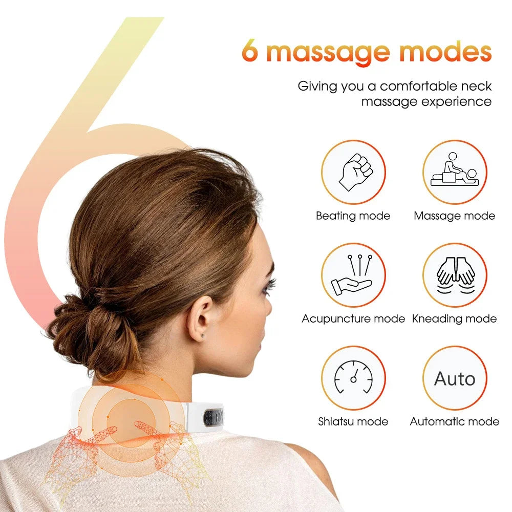 "Appareil de massage cervical intelligent – Massage électrique à impulsions basse fréquence, physiothérapie, relaxation, compresse chaude et massage par vibration."