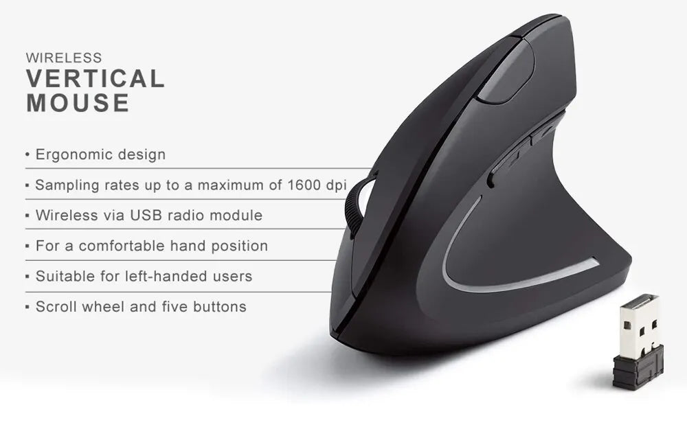 Souris verticale ergonomique sans fil 2,4 GHz, souris optique avec 3 DPI réglables (800/1200/1600).
