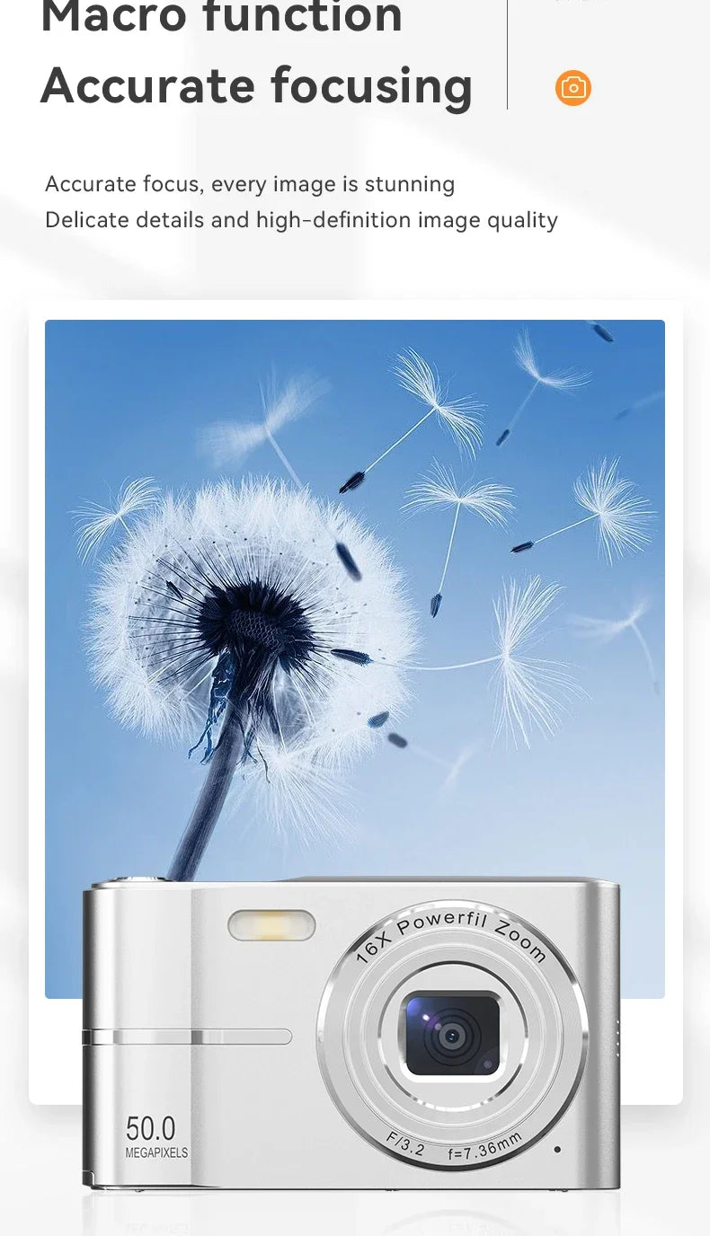 Appareil photo numérique 16x CCD — Appareil photo numérique beauté pour campus, niveau débutant, Polaroid cadeau, double objectif, caméscope, carte 64 Go, lecteur de carte.