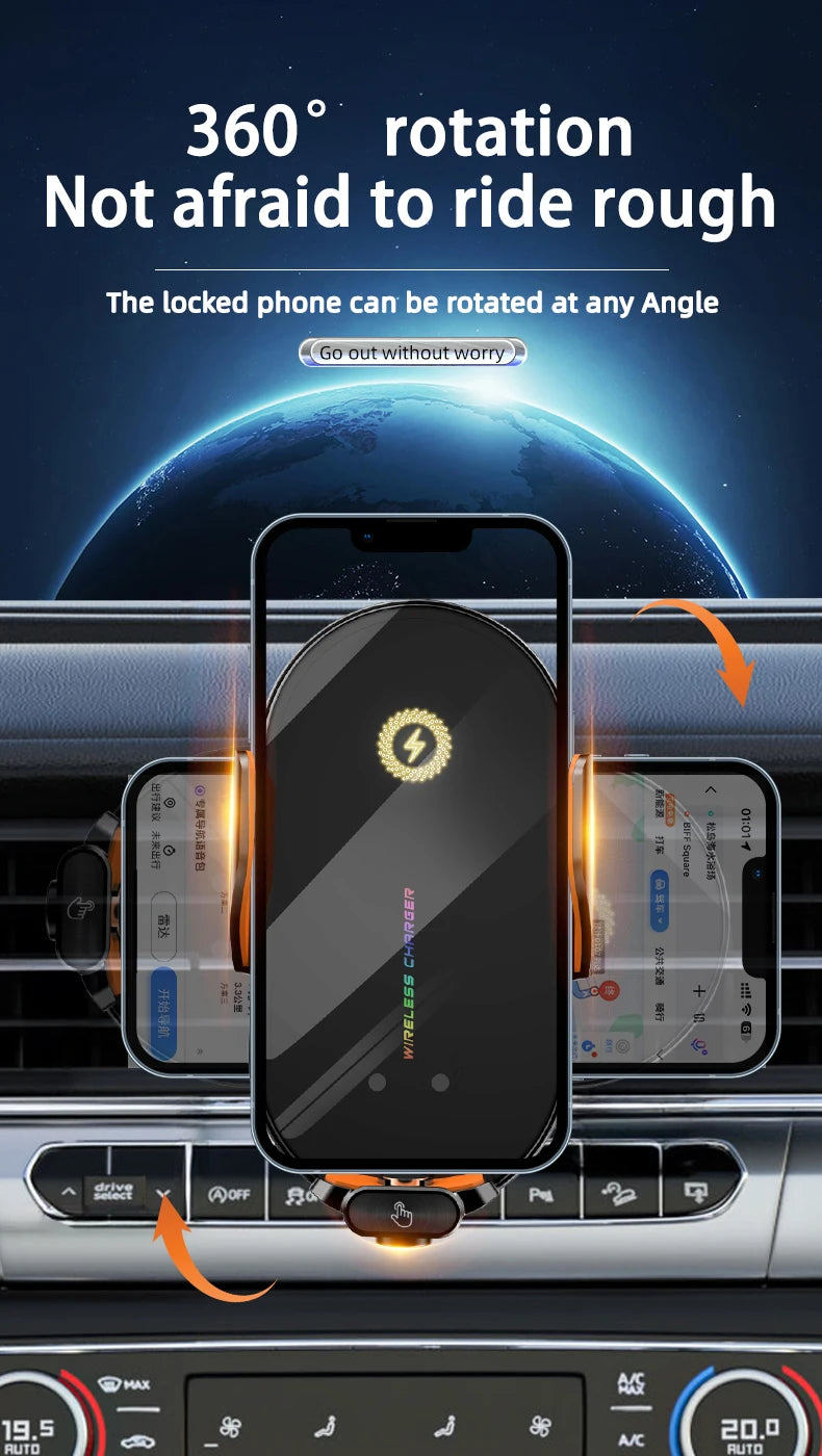 👉 Support de téléphone sans fil pour voiture – Station de charge rapide 66W avec capteur infrarouge automatique, compatible iPhone 15 / 14 / 13 / 12, Samsung et Xiaomi