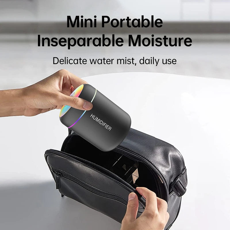 Mini humidificateur d’air 180 ml — Diffuseur d’arômes électrique USB, purificateur d’air aux huiles essentielles, générateur de brume pour aromathérapie, avec lumières, idéal pour voiture, maison ou chambre.