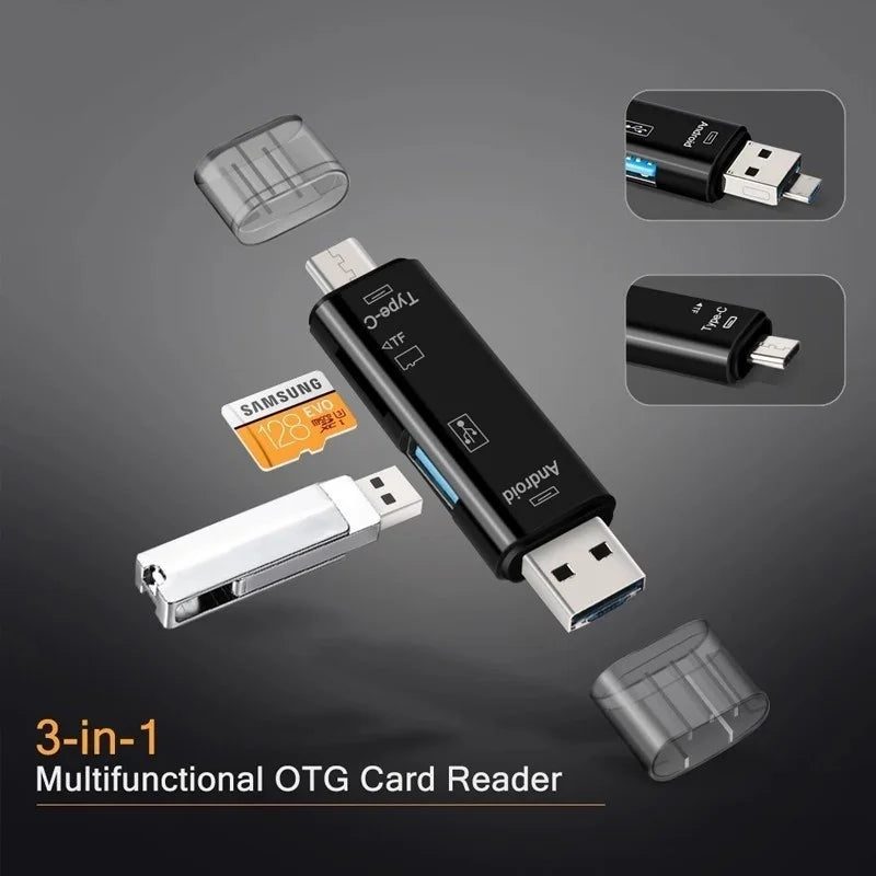 🔌 Lecteur de Cartes 5-en-1 Multifonction – USB 2.0 / Type-C / Micro USB / SD / TF