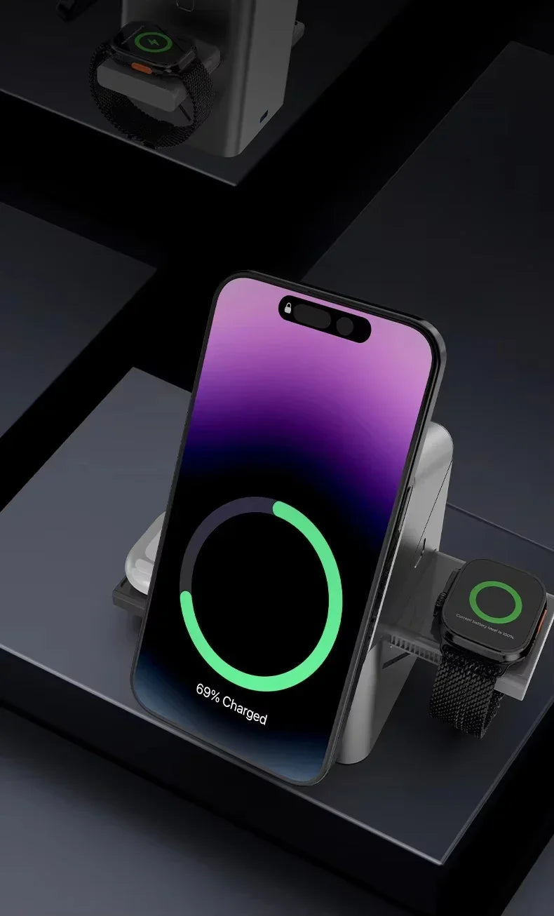 👉 Nouveau chargeur sans fil automatique à toucher magnétique multifonction 3 en 1 pour iPhone 16 / 15 / 14 / 13 Pro Max, Apple Watch et AirPods