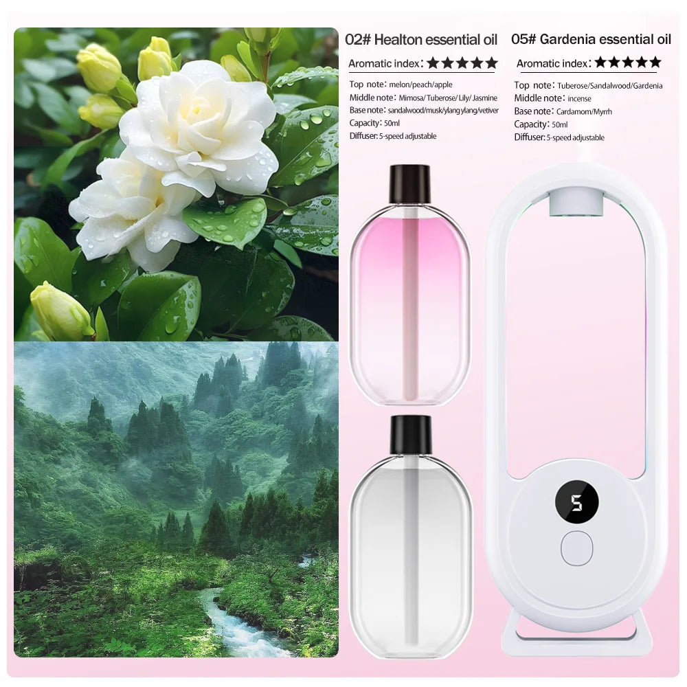 Diffuseur d’arômes portable rechargeable — Machine d’aromathérapie aux huiles essentielles, désodorisant à pulvérisation programmée (5 modes) pour éliminer les mauvaises odeurs et rafraîchir l’air.