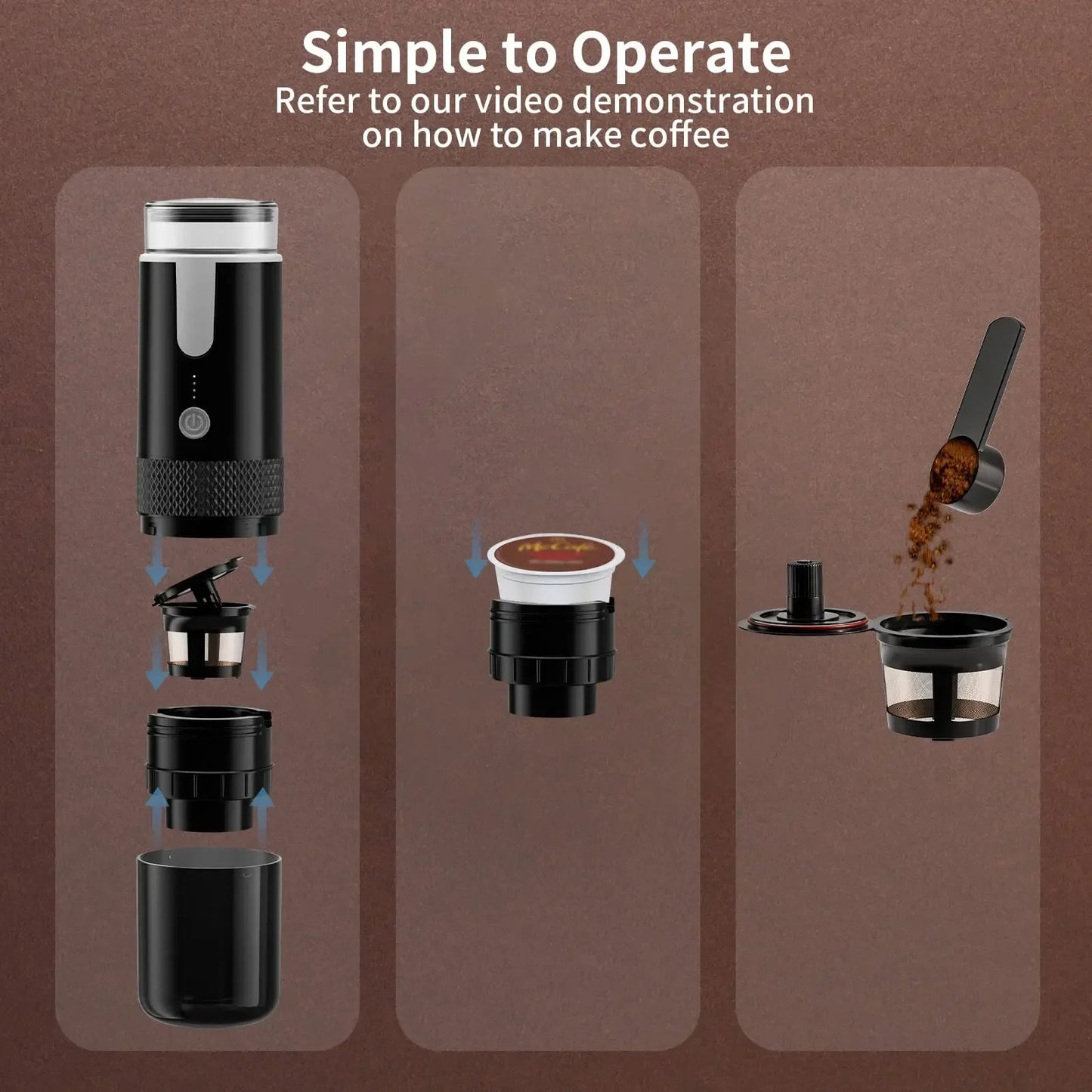 ☕ Mini Machine à Café de Voyage – Machine à Expresso Portable et Sans Fil.
Capsules compatible