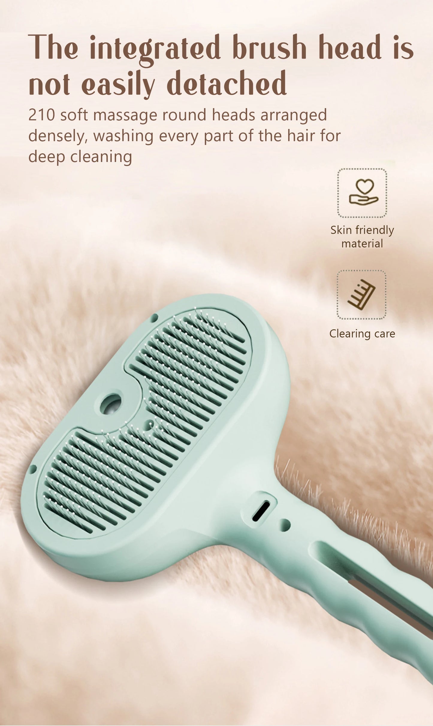 Brosse à vapeur pour animaux – Peigne de massage à tête ronde sécurisée, dents souples, vaporisateur intégré, brosse anti-perte de poils pour chiens et chats, accessoire universel pour animaux de compagnie