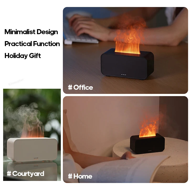 Diffuseur d’arômes à effet flamme colorée simulée — Humidificateur d’air ultrasonique à brume fraîche, avec ajout d’huiles essentielles et fonction de minuterie.