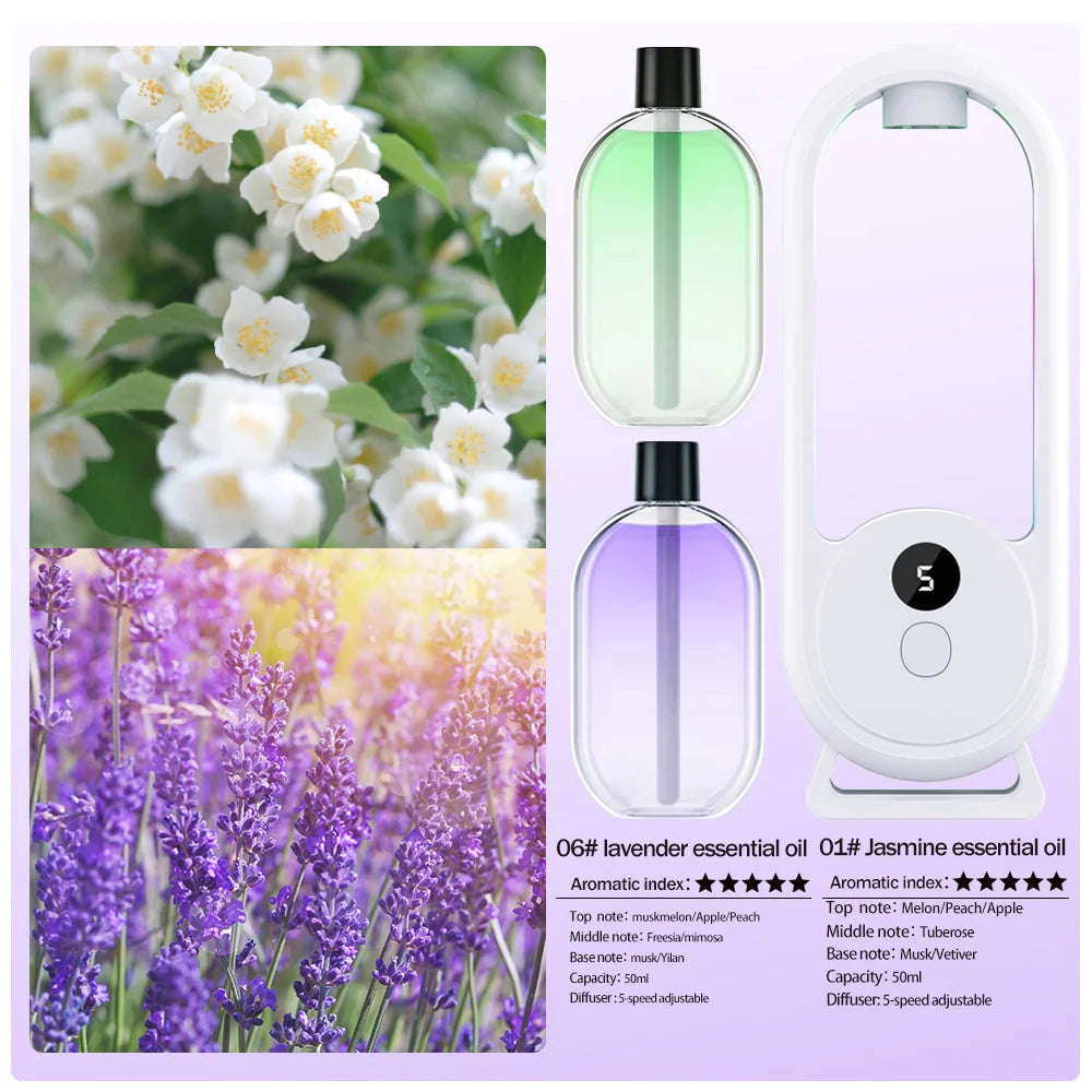 Diffuseur d’arômes portable rechargeable — Machine d’aromathérapie aux huiles essentielles, désodorisant à pulvérisation programmée (5 modes) pour éliminer les mauvaises odeurs et rafraîchir l’air.