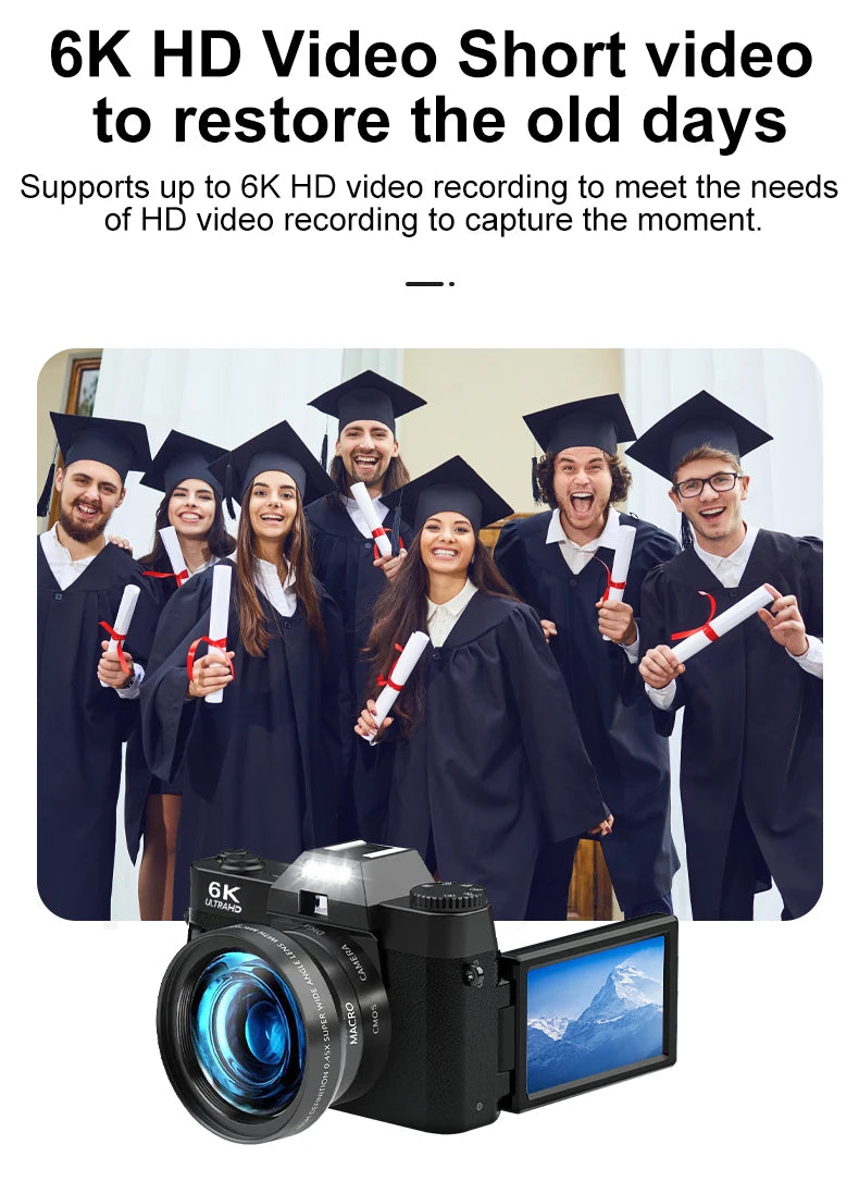 Appareil photo numérique compact Ourlife — Appareil photo 6K avec Wi-Fi, Webcam vintage, caméscope Vlog/YouTube, 64 Mpx, zoom 16x.