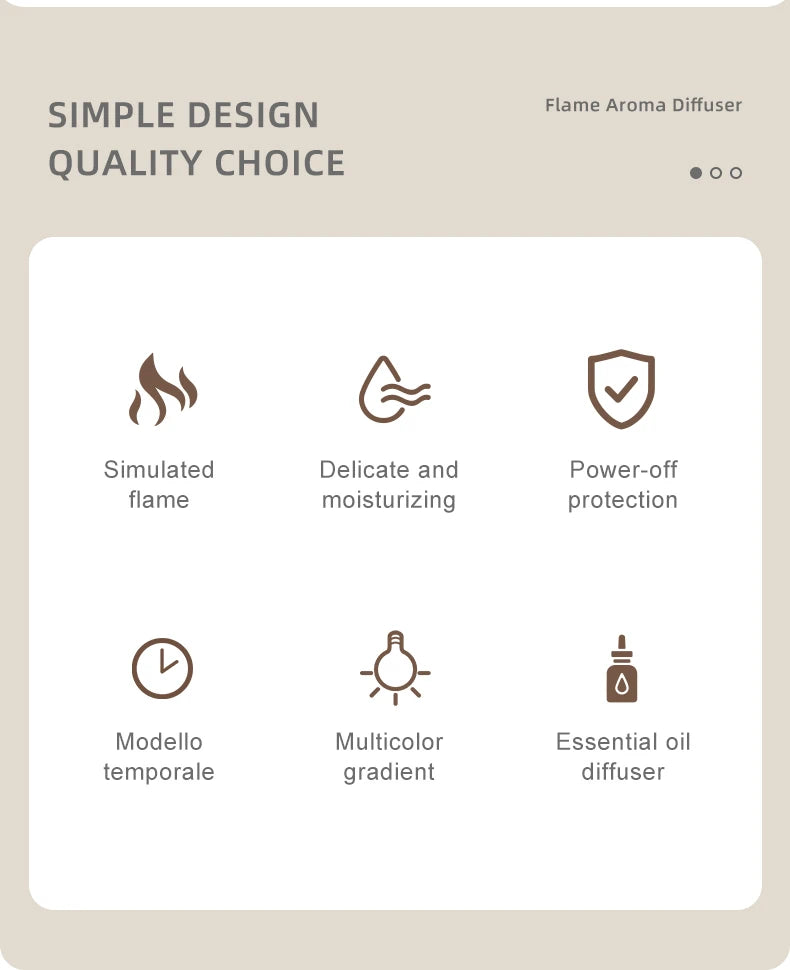 Diffuseur d’arômes à effet flamme colorée simulée — Humidificateur d’air ultrasonique à brume fraîche, avec ajout d’huiles essentielles et fonction de minuterie.
