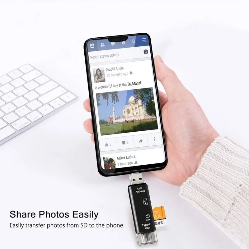 🔌 Lecteur de Cartes 5-en-1 Multifonction – USB 2.0 / Type-C / Micro USB / SD / TF