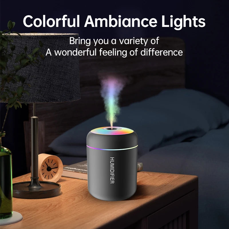 Mini humidificateur d’air 180 ml — Diffuseur d’arômes électrique USB, purificateur d’air aux huiles essentielles, générateur de brume pour aromathérapie, avec lumières, idéal pour voiture, maison ou chambre.