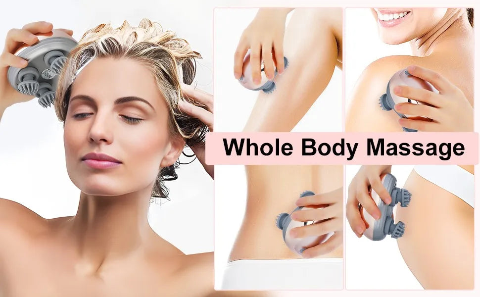 Masseur de cuir chevelu électrique portable, masseur de cuir chevelu portable, gratte-tête pour un massage complet du corps, nettoyage en profondeur et relaxation du stress.