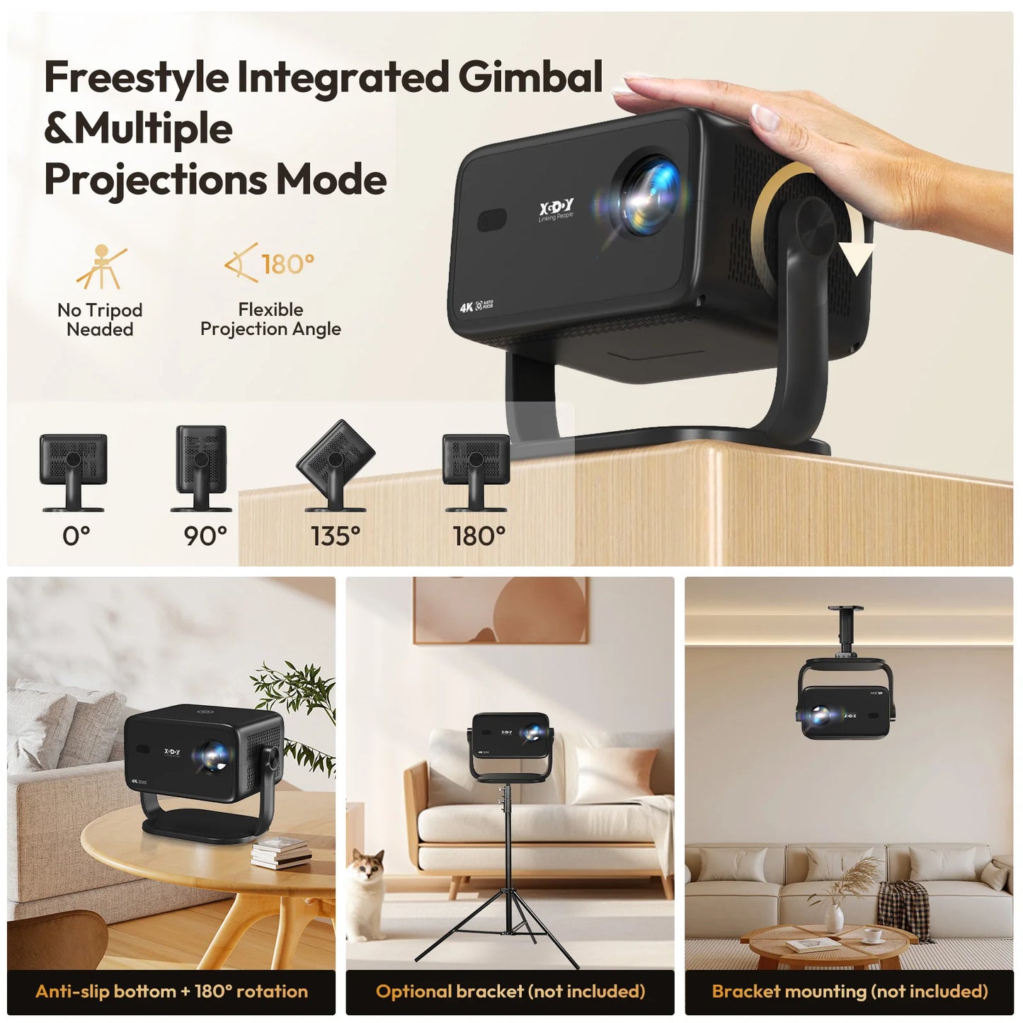 Projecteur XGODY 18 000 lumens 4K natif 1080P WiFi 6 Android Projecteurs AI Auto Focus HD Home Cinéma Cinéma
