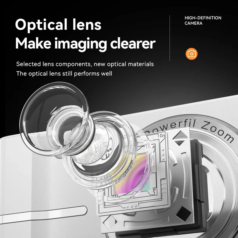 Appareil photo numérique 16x CCD — Appareil photo numérique beauté pour campus, niveau débutant, Polaroid cadeau, double objectif, caméscope, carte 64 Go, lecteur de carte.