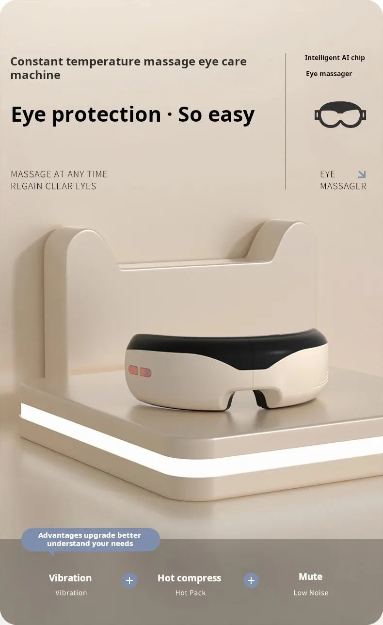 "Appareil de massage oculaire intelligent à température constante – Sans fil, Bluetooth, musique, massage 3D par airbags, soulage la fatigue des yeux."