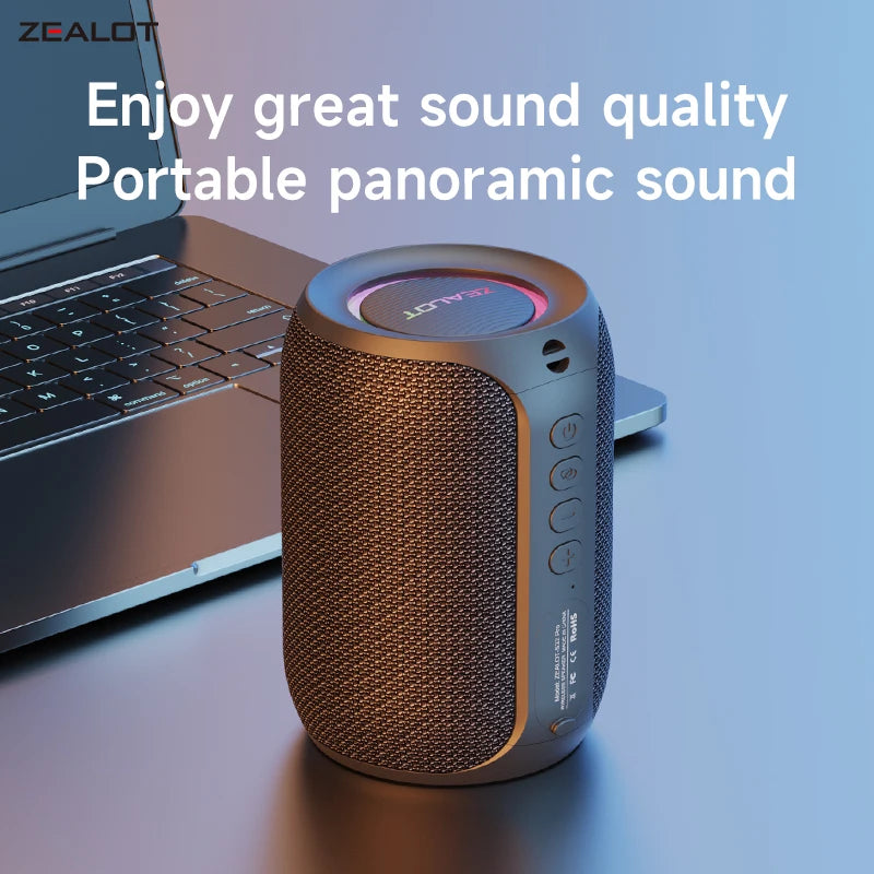 ZEALOT-S32PRO Enceinte portable Bluetooth 5.2 d'extérieur, étanche, sans fil, mini colonne TWS, carte TF