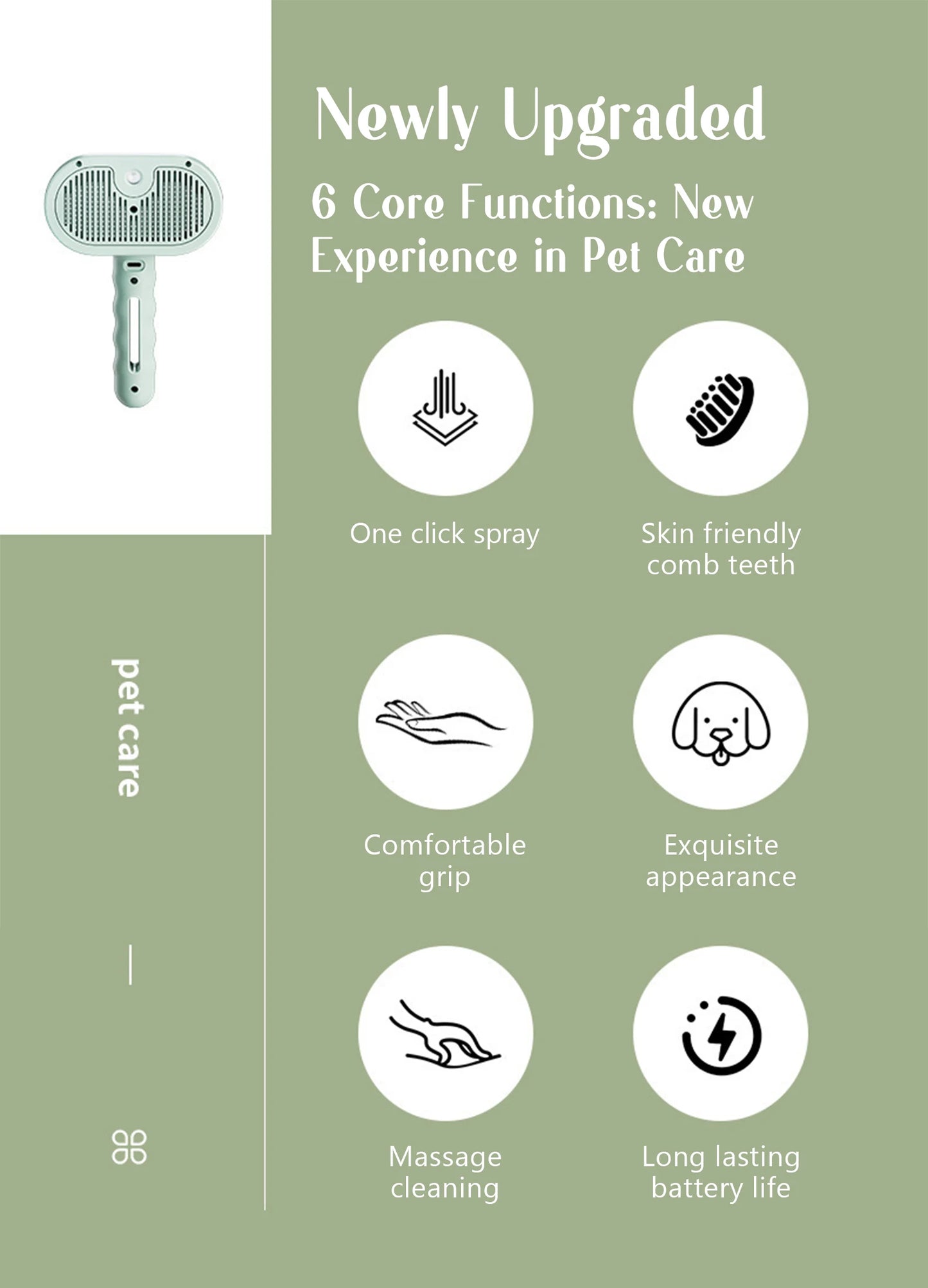 Brosse à vapeur pour animaux – Peigne de massage à tête ronde sécurisée, dents souples, vaporisateur intégré, brosse anti-perte de poils pour chiens et chats, accessoire universel pour animaux de compagnie