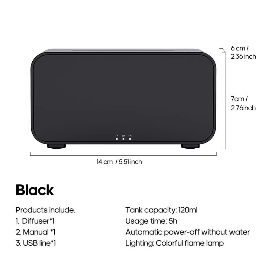 Diffuseur d’arômes à effet flamme colorée simulée — Humidificateur d’air ultrasonique à brume fraîche, avec ajout d’huiles essentielles et fonction de minuterie.