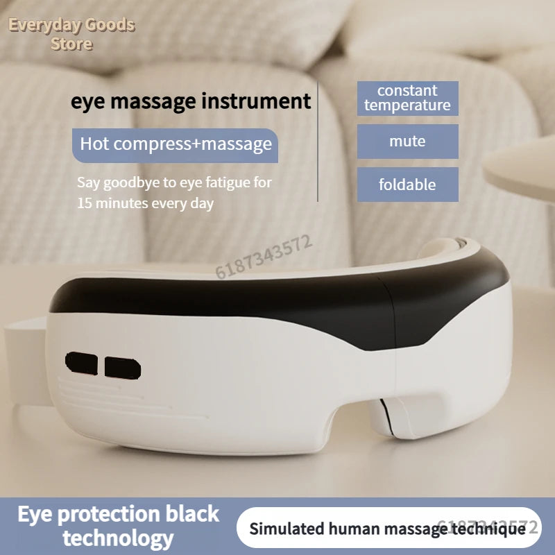 "Appareil de massage oculaire intelligent à température constante – Sans fil, Bluetooth, musique, massage 3D par airbags, soulage la fatigue des yeux."
