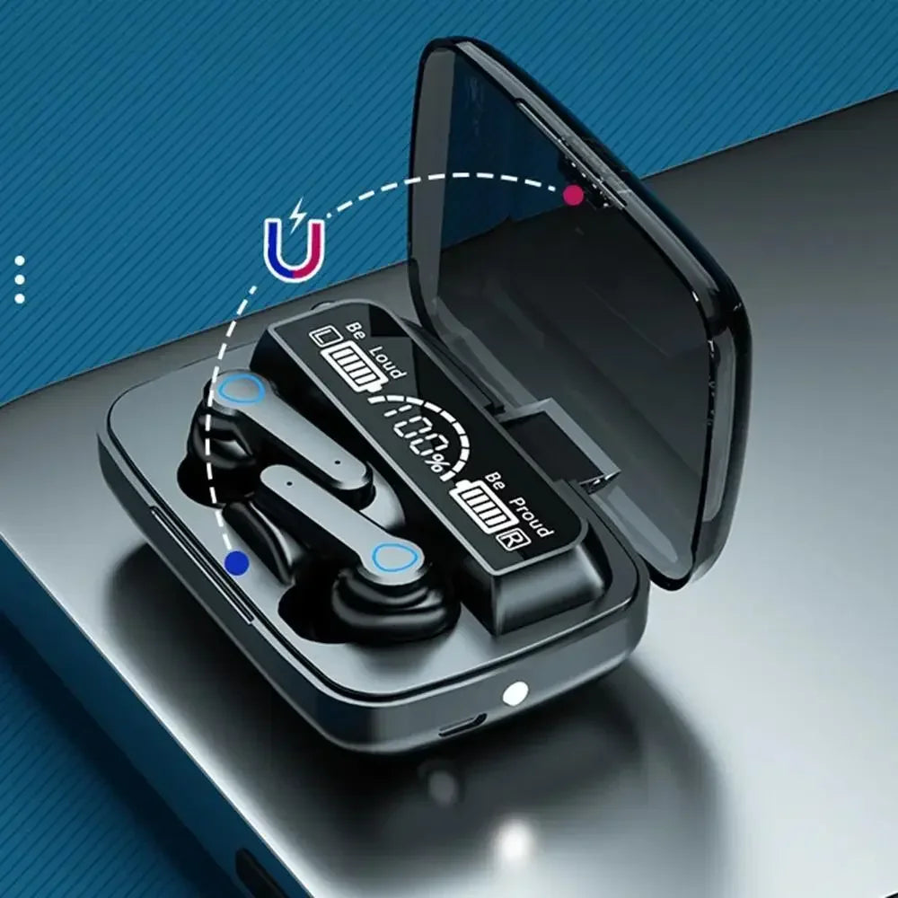 Écouteurs intra-auriculaires Bluetooth M19 d'origine, sans fil, tactiles, intelligents, avec écran LED et miroir, chargement par le haut-parleur.