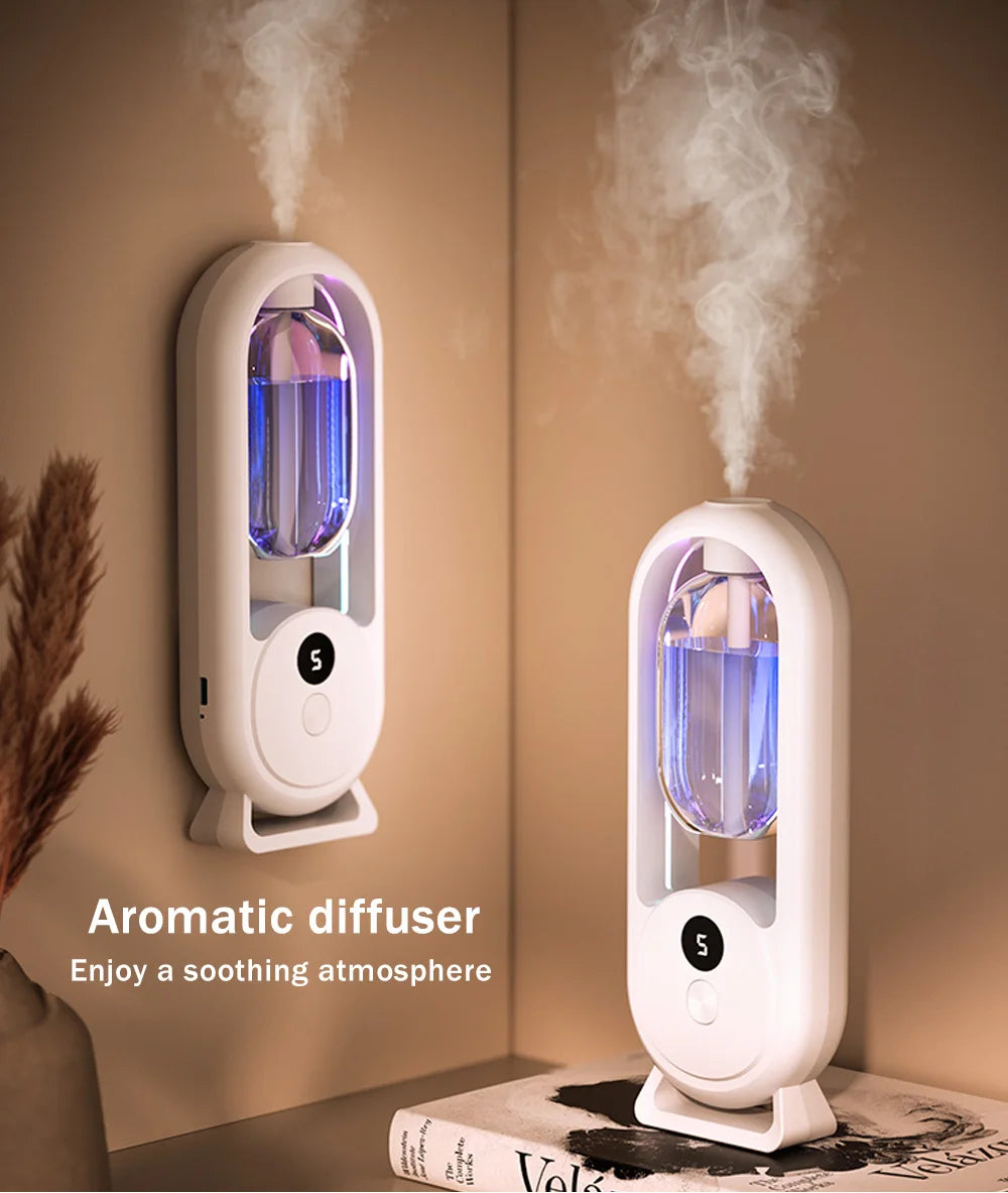 Diffuseur d’arômes portable rechargeable — Machine d’aromathérapie aux huiles essentielles, désodorisant à pulvérisation programmée (5 modes) pour éliminer les mauvaises odeurs et rafraîchir l’air.