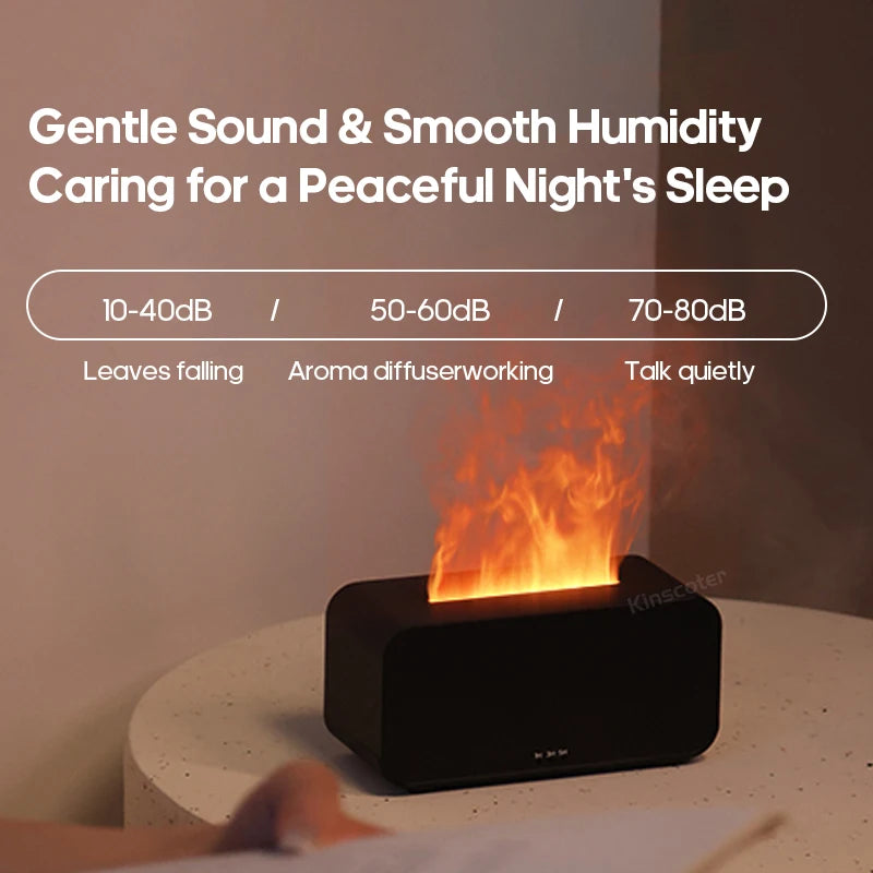 Diffuseur d’arômes à effet flamme colorée simulée — Humidificateur d’air ultrasonique à brume fraîche, avec ajout d’huiles essentielles et fonction de minuterie.
