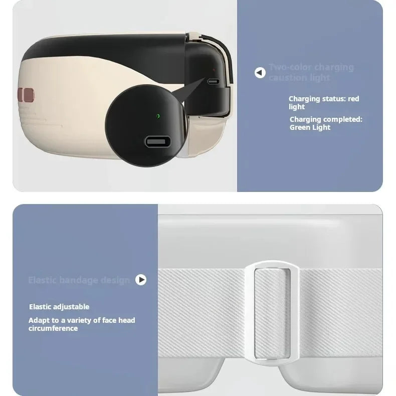 "Appareil de massage oculaire intelligent à température constante – Sans fil, Bluetooth, musique, massage 3D par airbags, soulage la fatigue des yeux."