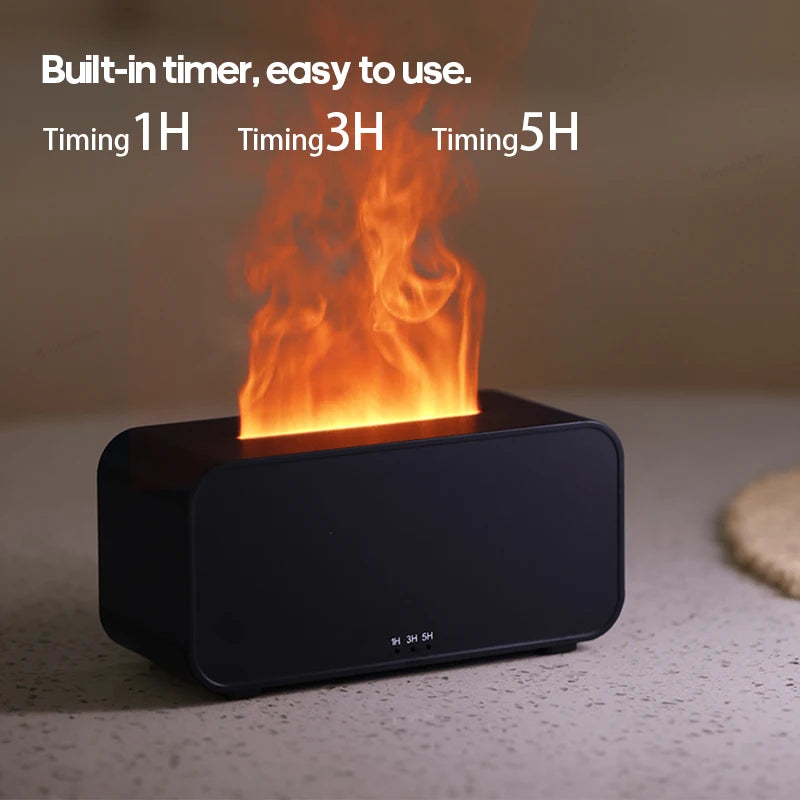 Diffuseur d’arômes à effet flamme colorée simulée — Humidificateur d’air ultrasonique à brume fraîche, avec ajout d’huiles essentielles et fonction de minuterie.
